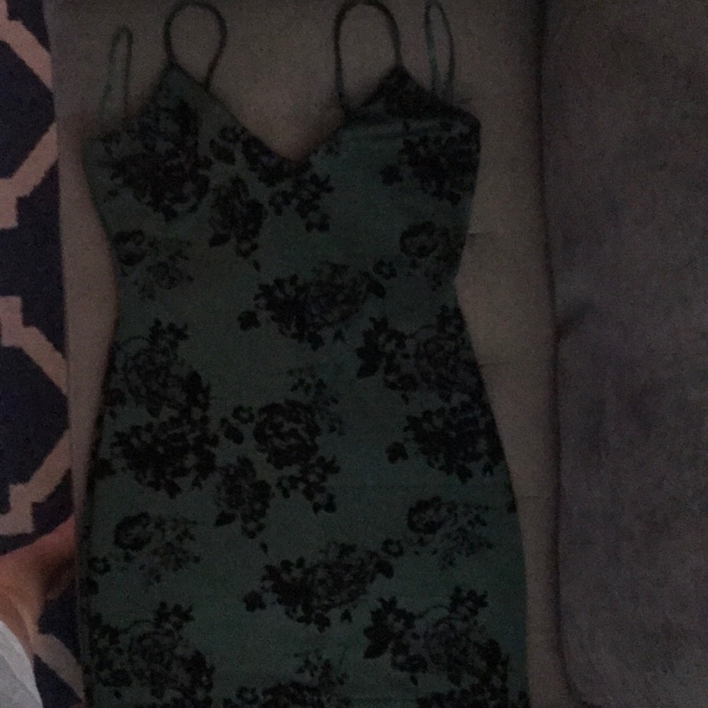 Green & black mini dress